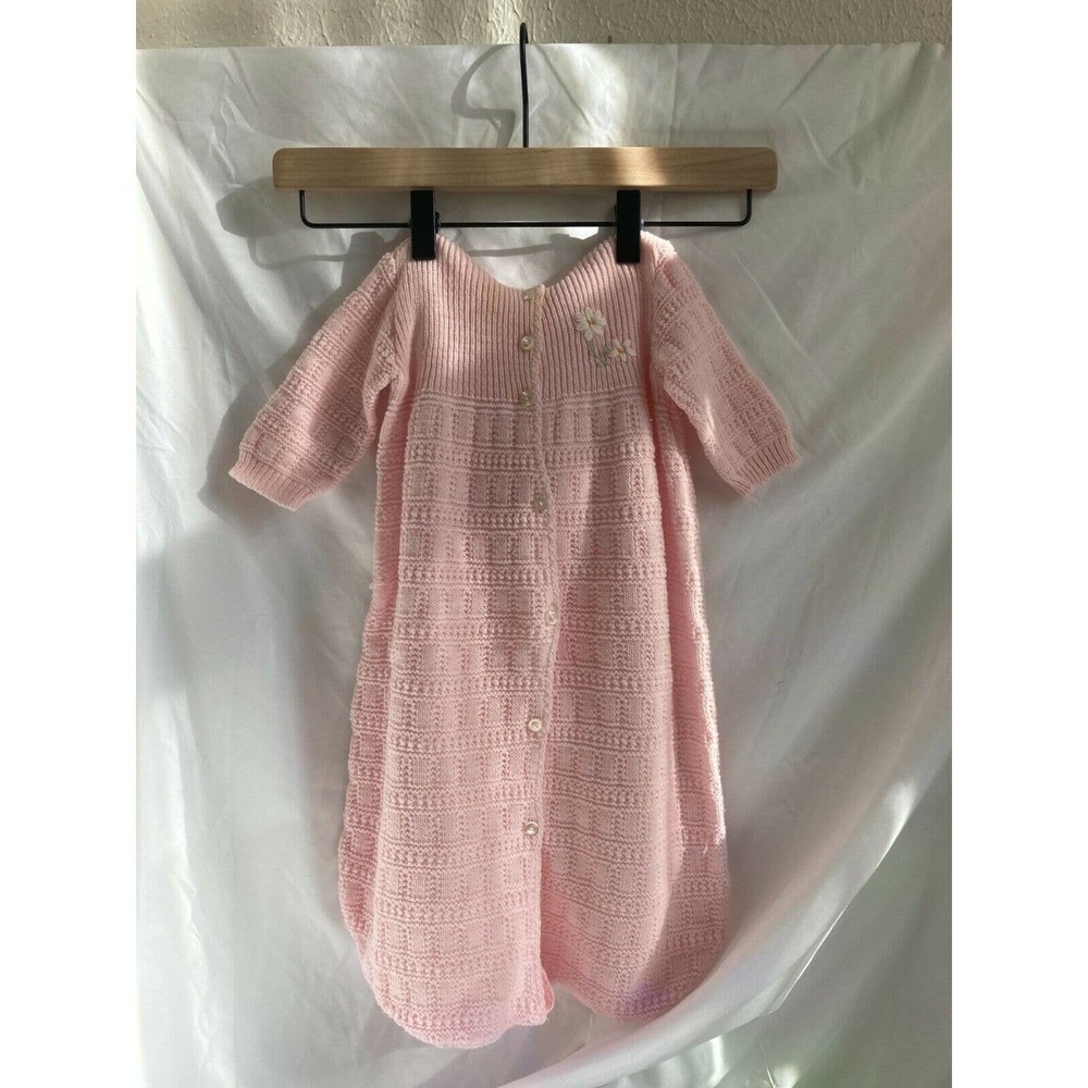 vintage hooded pink knit closed-bottom one piece